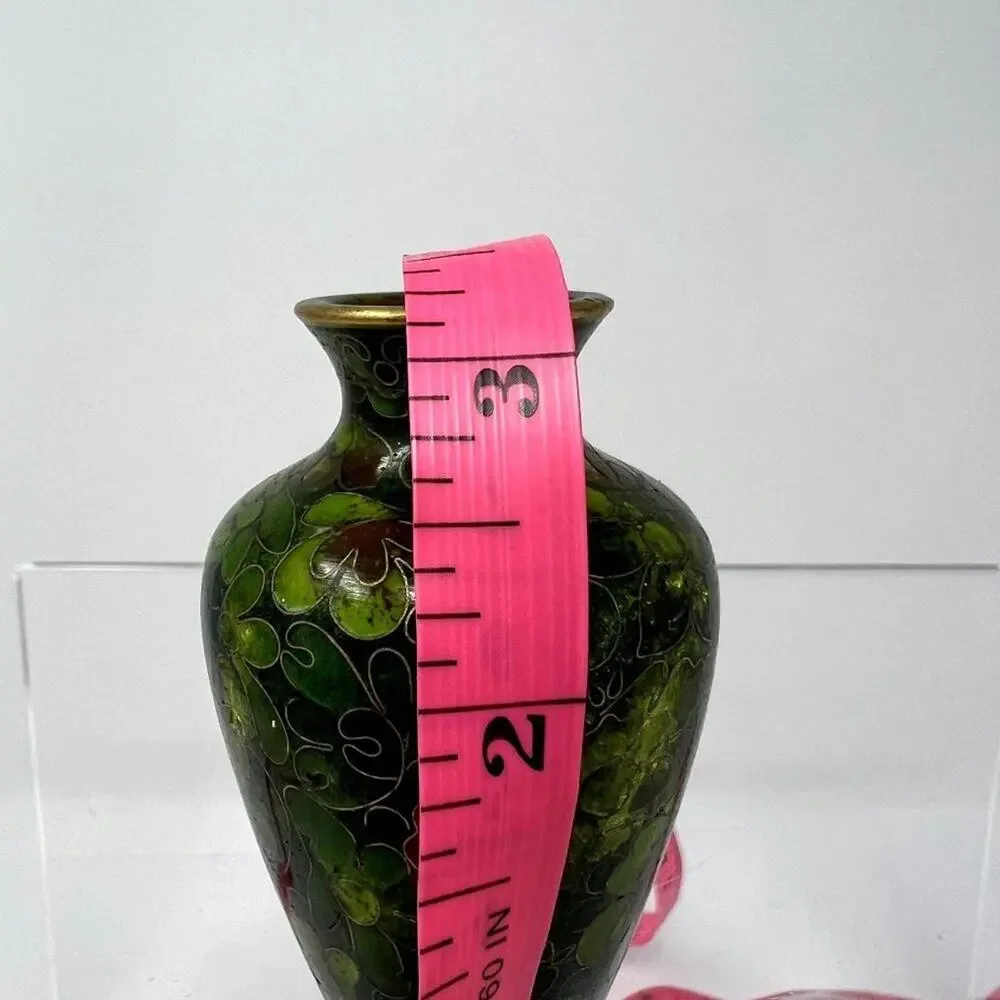 Vintage Chinese Cloisonné Vase Green Traditional Asian design 3 Inches Tall 1-3